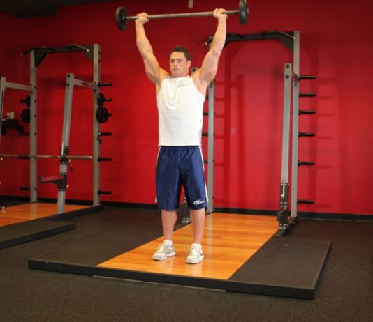 Жим штанги стоя с груди Жим штанги стоя с груди