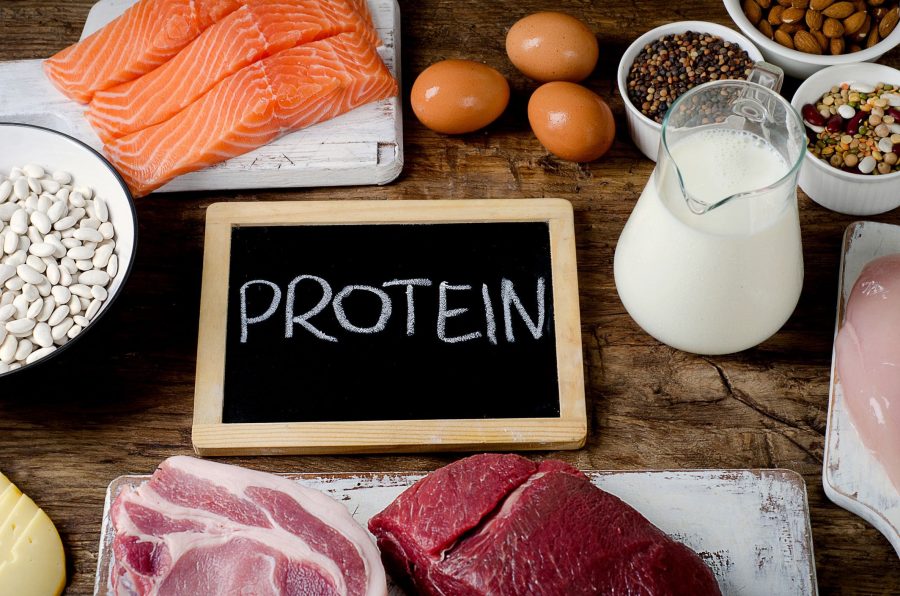 Продукты богатые протеином: молоко, яйцо, рыба, мясо, миндаль, фасоль