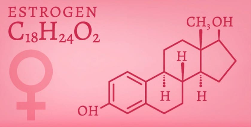 Химическая формула эстрогена на розовом фоне